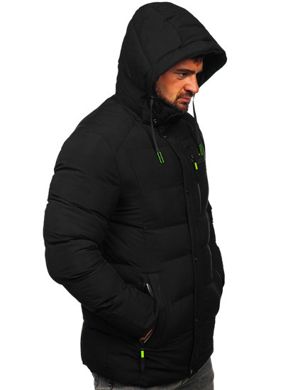 Bolf Herren Lange Gepolsterte Winterjacke Schwarz  22M57