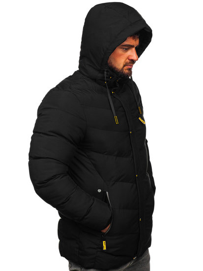 Bolf Herren Lange Gepolsterte Winterjacke Schwarz  22M59