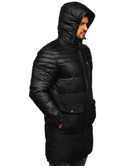 Bolf Herren Lange Gepolsterte Winterjacke Schwarz  22M62