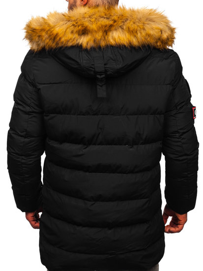 Bolf Herren Lange Gepolsterte Winterjacke Schwarz  6476