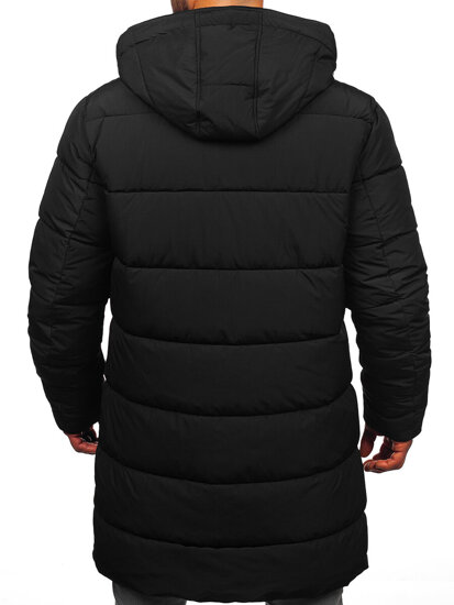 Bolf Herren Lange Gepolsterte Winterjacke mit Kapuze Schwarz  22M329