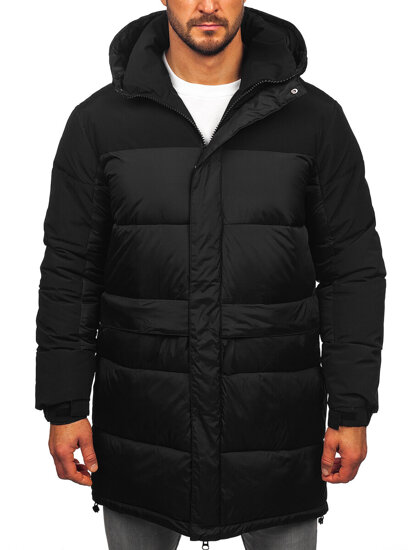 Bolf Herren Lange Gepolsterte Winterjacke mit Kapuze Schwarz  31M5016