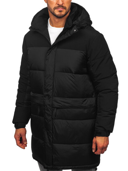 Bolf Herren Lange Gepolsterte Winterjacke mit Kapuze Schwarz  31M5016