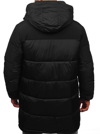 Bolf Herren Lange Gepolsterte Winterjacke mit Kapuze Schwarz  31M5016