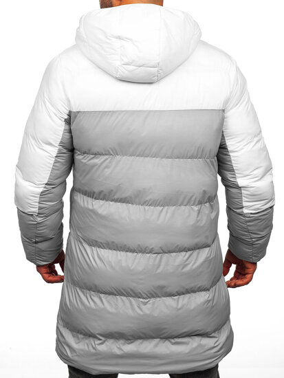 Bolf Herren Lange Winterjacke Weiß-Grau  CS1007