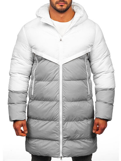 Bolf Herren Lange Winterjacke Weiß-Grau  CS1007