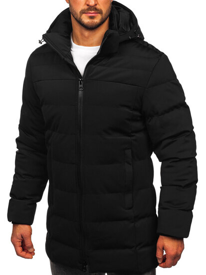 Bolf Herren Lange Winterjacke mit Kapuze Schwarz  51M2205