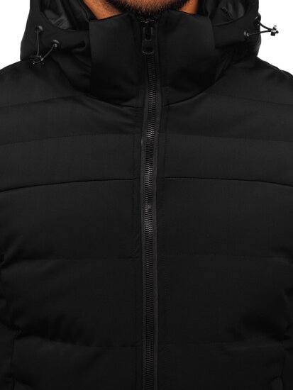 Bolf Herren Lange Winterjacke mit Kapuze Schwarz  51M2205