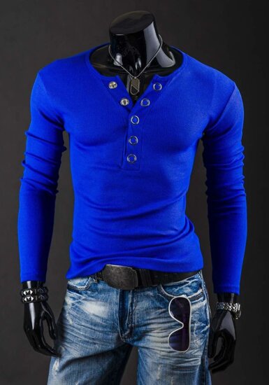 Bolf Herren Longsleeve ohne Motiv Mittelblau  145362