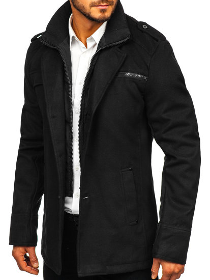 Bolf Herren Mantel Schwarz  8856D