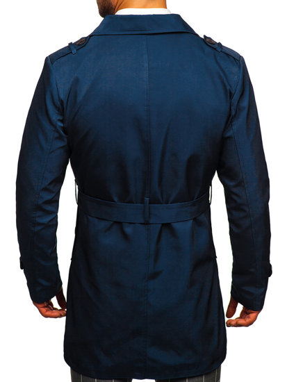 Bolf Herren Mantel Zweireihiger Trenchcoat mit Hochkragen und Gürtel Hellblau  0001