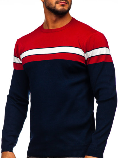 Bolf Herren Pullover Rot-Dunkelblau  H2107