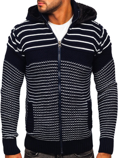 Bolf Herren Pullover mit Reißverschluss und Kapuze Warme Sweatjacke Dunkelblau  2031