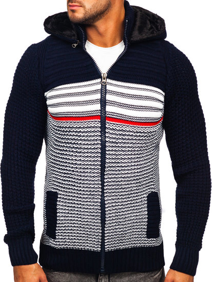 Bolf Herren Pullover mit Reißverschluss und Kapuze Warme Sweatjacke Dunkelblau  2048