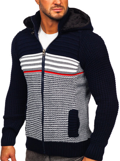 Bolf Herren Pullover mit Reißverschluss und Kapuze Warme Sweatjacke Dunkelblau  2048