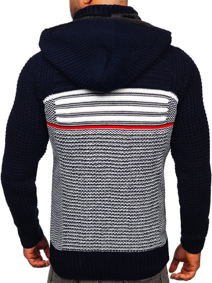 Bolf Herren Pullover mit Reißverschluss und Kapuze Warme Sweatjacke Dunkelblau  2048