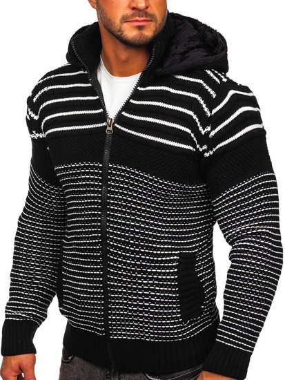 Bolf Herren Pullover mit Reißverschluss und Kapuze Warme Sweatjacke Schwarz  2031