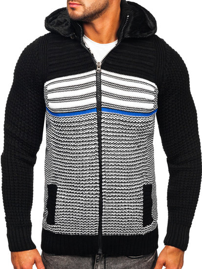 Bolf Herren Pullover mit Reißverschluss und Kapuze Warme Sweatjacke Schwarz  2048