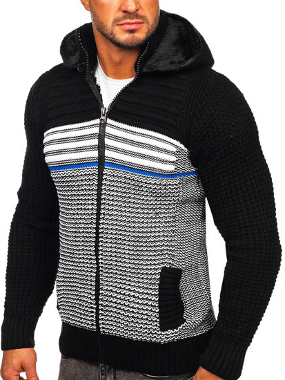 Bolf Herren Pullover mit Reißverschluss und Kapuze Warme Sweatjacke Schwarz  2048