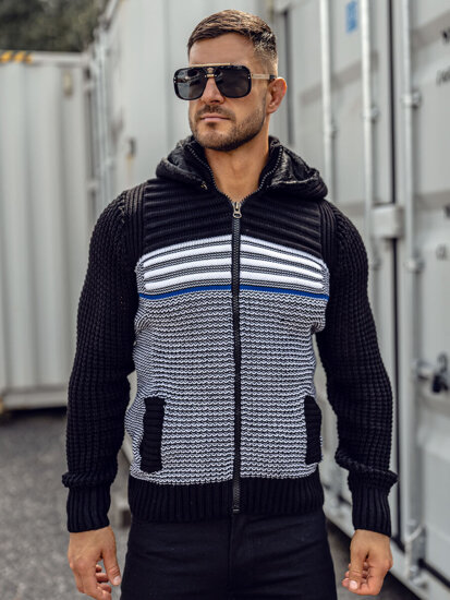 Bolf Herren Pullover mit Reißverschluss und Kapuze Warme Sweatjacke Schwarz  2048