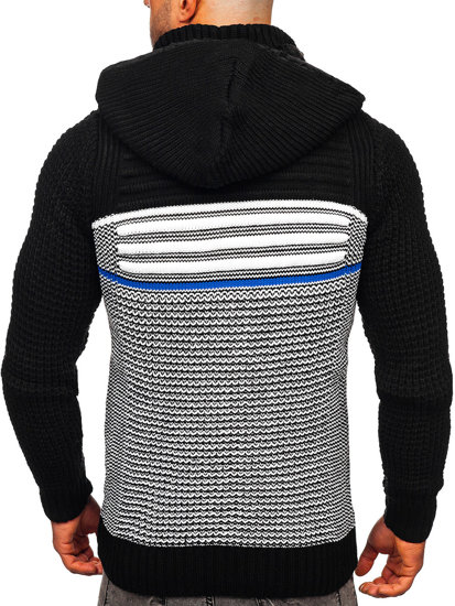 Bolf Herren Pullover mit Reißverschluss und Kapuze Warme Sweatjacke Schwarz  2048