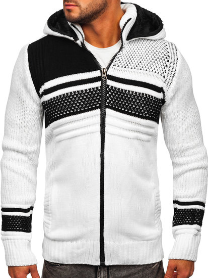 Bolf Herren Pullover mit Reißverschluss und Kapuze Warme Sweatjacke Weiß  2051