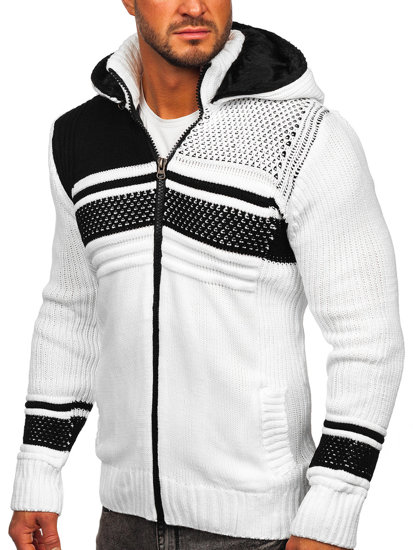 Bolf Herren Pullover mit Reißverschluss und Kapuze Warme Sweatjacke Weiß  2051