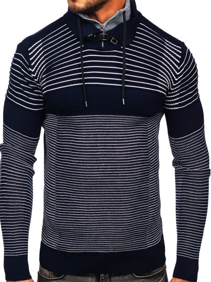 Bolf Herren Pullover mit Stehkragen Dunkelblau 1038