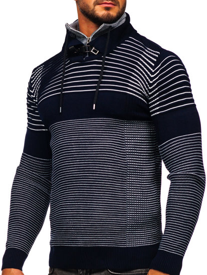 Bolf Herren Pullover mit Stehkragen Dunkelblau 1038