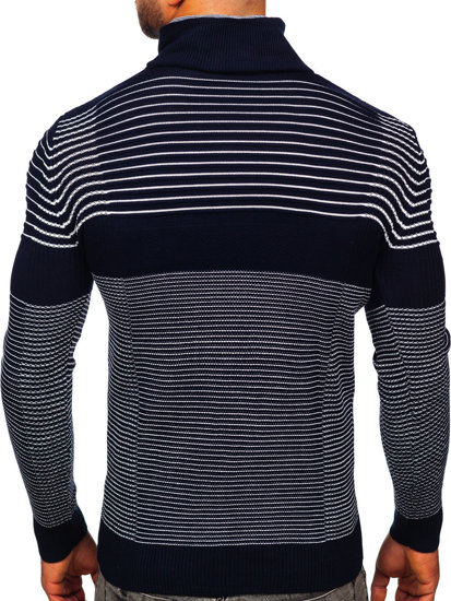 Bolf Herren Pullover mit Stehkragen Dunkelblau 1038