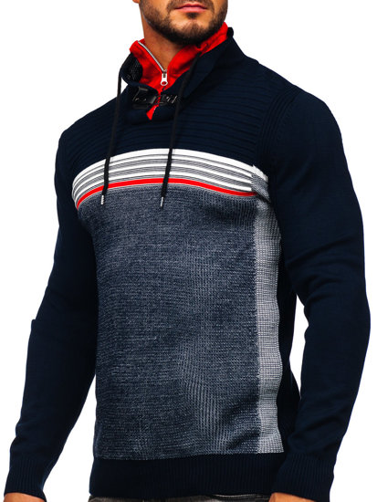 Bolf Herren Pullover mit Stehkragen Dunkelblau 1051