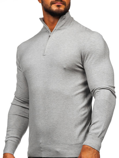 Bolf Herren Pullover mit Stehkragen Grau  MM6007