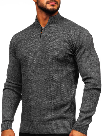 Bolf Herren Pullover mit Stehkragen Grau S8206