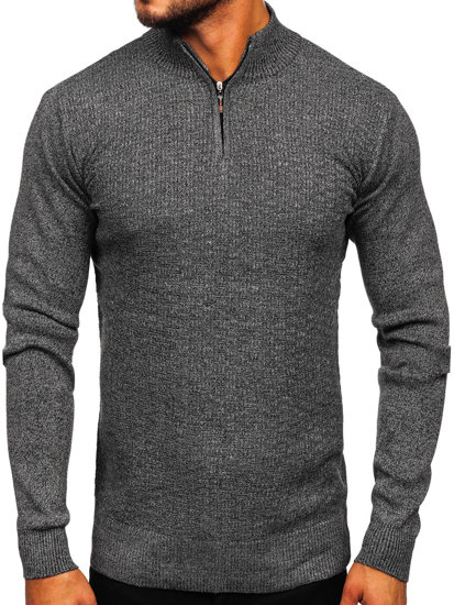 Bolf Herren Pullover mit Stehkragen Grau S8206