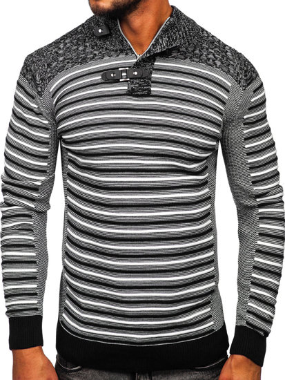 Bolf Herren Pullover mit Stehkragen Schwarz  1028