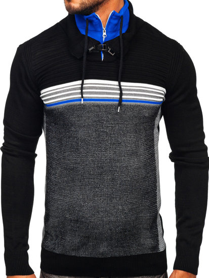 Bolf Herren Pullover mit Stehkragen Schwarz 1051