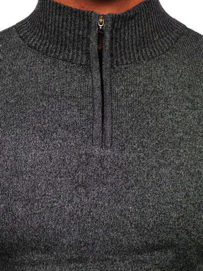 Bolf Herren Pullover mit Stehkragen Schwarz  S8274