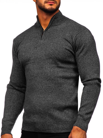 Bolf Herren Pullover mit Stehkragen Schwarz  S8274