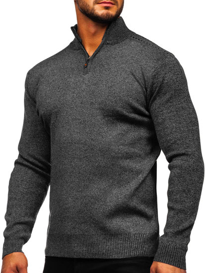 Bolf Herren Pullover mit Stehkragen Schwarz  S8279