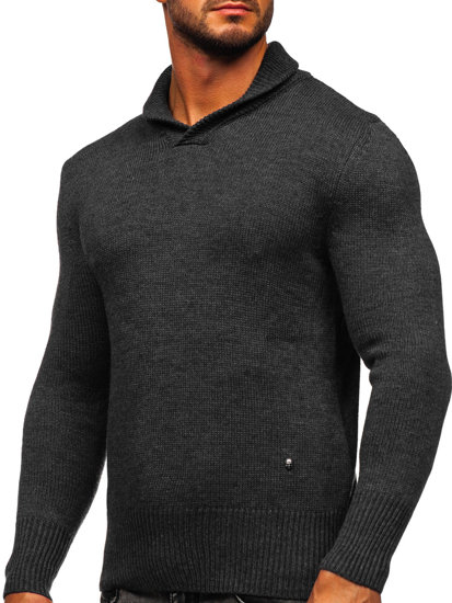 Bolf Herren Pullover mit Stehkragen Schwarzgrau MM6018