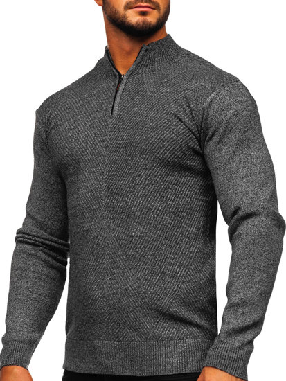 Bolf Herren Pullover mit Stehkragen Schwarzgrau S8205