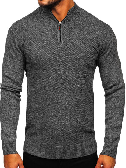 Bolf Herren Pullover mit Stehkragen Schwarzgrau S8205