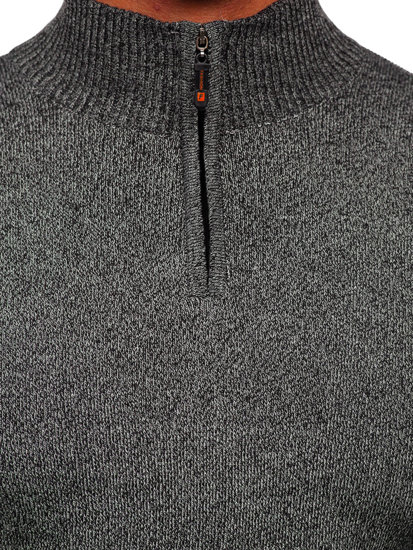 Bolf Herren Pullover mit Stehkragen Schwarzgrau  S8274