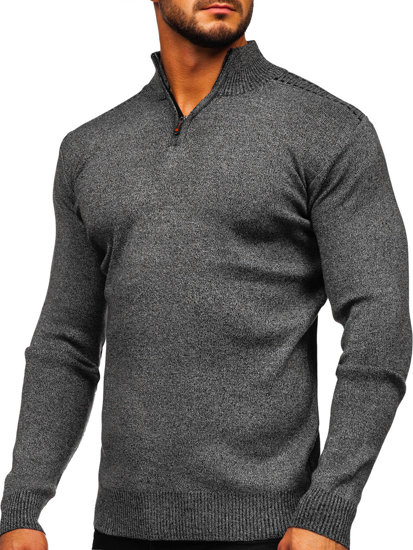 Bolf Herren Pullover mit Stehkragen Schwarzgrau  S8279