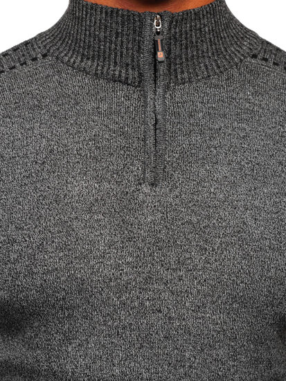 Bolf Herren Pullover mit Stehkragen Schwarzgrau  S8279