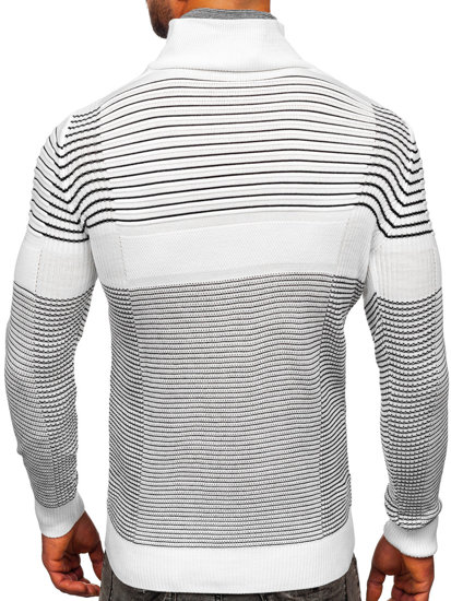 Bolf Herren Pullover mit Stehkragen Weiß 1038