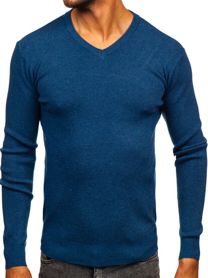 Bolf Herren Pullover mit V-Auschchnitt Blau H2405