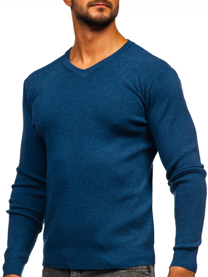 Bolf Herren Pullover mit V-Auschchnitt Blau H2405