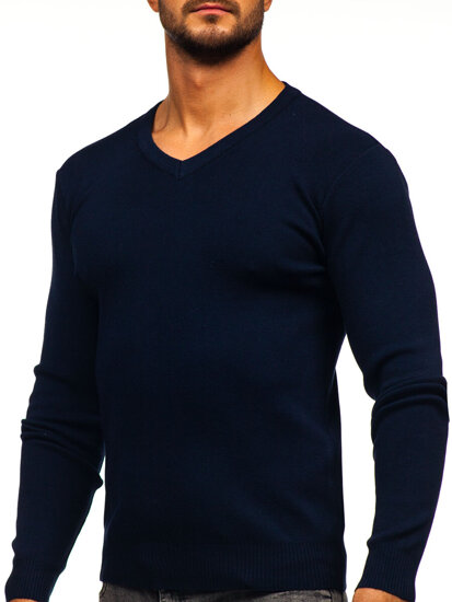 Bolf Herren Pullover mit V-Auschchnitt Dunkelblau H2405