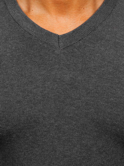 Bolf Herren Pullover mit V-Auschchnitt Schwarzgrau H2405